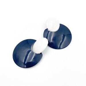 VINTAGE (c.1985) Geometric Double Circle Enamel Disc Earrings | VERY GOOD